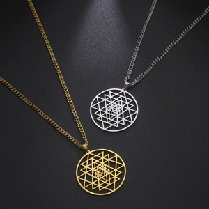 Sri Yantra geometrische hanger ketting van goud en zilver roestvrij staal sieraad