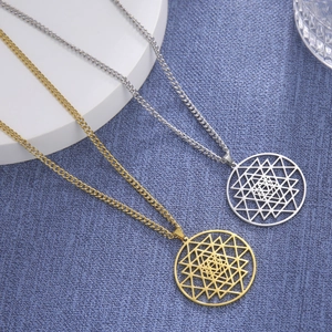 Roestvrij Staal Sri Yantra Heilige Geometrie Hanger Halsketting Opengewerkt Rond Driehoek Mandala Spirituele Sieraden Unisex