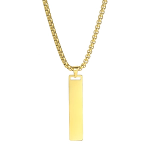 Collar de acero inoxidable dorado con colgante rectangular pulido y cadena de caja fina
