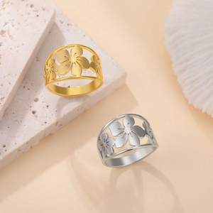 Eleganti anelli a fiore di ciliegio in acciaio inossidabile oro e argento