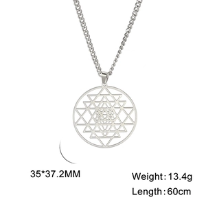 Gepolijste 304 roestvrijstalen Sri Yantra geometrische ronde hanger ketting 60cm ketting