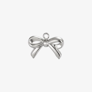 Polished silver stainless steel bow pendant with round hanging loop for DIY jewelry