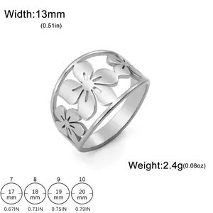 Guida alle taglie dell'anello fiore in acciaio inossidabile con diametri e pesi