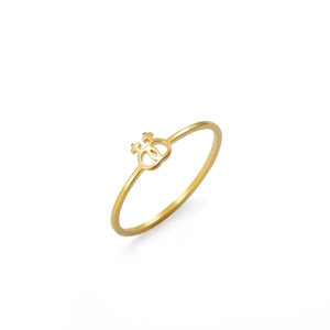 Polished gold-plated stainless steel ring featuring interlocking double female symbol