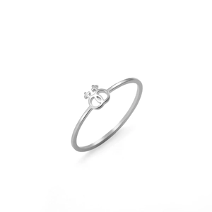 Macro detail of silver stainless steel ring with double female symbols on white surface