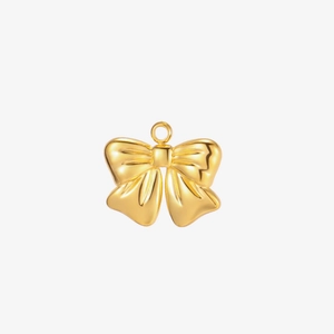 Polished gold-finished 3D bow pendant accessory for DIY jewelry necklaces