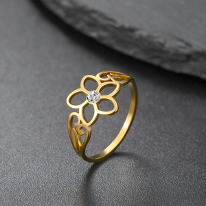 Elegante Roestvrijstalen Bloem Ring Voor Dames Holle Vijfbladige Bloem Strass Ingelegd Koreaanse Stijl Mode Vingersieraden