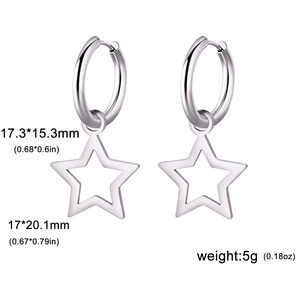 Detail of silver star hoop earrings with measurements and weight specifications