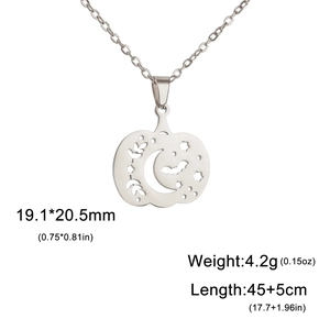 Halloween pumpkin pendant necklace in stainless steel with crescent and bat engravings