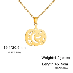 18K gold-plated hollow pumpkin pendant necklace with moon and bat motifs for women