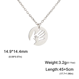 Minimalist stainless steel necklace featuring a hollowed out hands pendant on a link chain