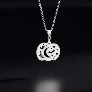 18K gold plated 304 stainless steel hollow pumpkin pendant necklace for Halloween