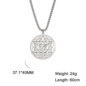 Collier Merkaba Fleur de Vie en acier inoxydable pour homme avec pendentif géométrique