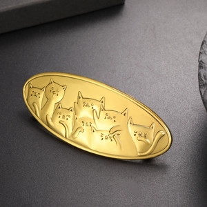 Vintage Alloy Cat Embossed Spring Hair Clip Oval Metallic Animal Pattern Hair Accessory For Women Fashion Jewelry Headwear
