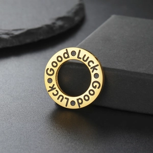 Stainless Steel Good Luck Letters Engraved Round Ring Charm Pendant For Necklace Bracelet DIY Jewelry Making Findings Accessories