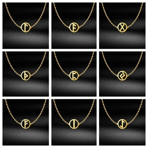 Vintage Viking Runic Stainless Steel Pendant Necklace Geometric Round Symbol Rune Letter Choker For Men Women Punk Jewelry