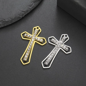 Vintage Stainless Steel Cross Pendant Only Without Chain Pave Rhinestone DIY Jewelry Accessories For Necklace Making Women