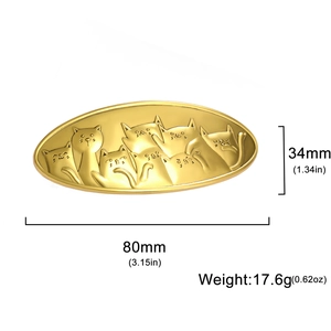 Detail of vintage gold alloy cat hair clip showing dimensions 80mm length and 17.6g weight