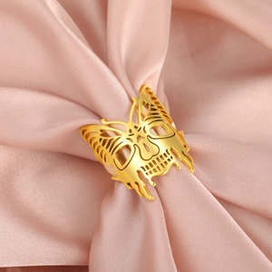 Anello Gotico in Acciaio Inossidabile per Donna Uomo Design Teschio Farfalla Placcato Oro 18K Anello Aperto Regolabile Punk