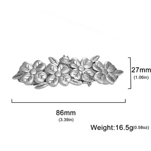 French vintage silver flower hair clip with ladybug design for women, 86mm length