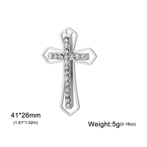 Retro stainless steel cross pendant with crystals, measuring 41x26mm for DIY jewelry making