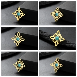 Colgante de Nudo de Bruja Celta de Acero Inoxidable Con Diamante de Imitación Color Turquesa Accesorio de Joyería DIY Geométrico Vintage para Mujer Hombre