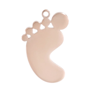 Detail view of a rose gold foot-shaped charm with a polished finish for keychains