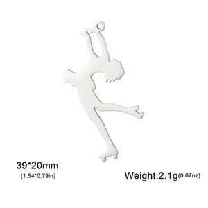 Detailed view of 18K gold-plated roller skating pendant with 39x20mm dimensions