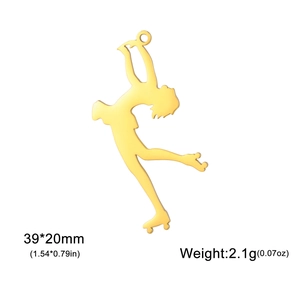 Macro view of 18K gold plated roller skater pendant with 39x20mm size details