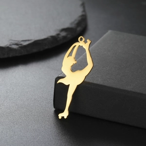 Detail of 18K gold-plated roller skating silhouette pendant with mirror polish finish