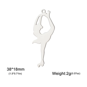 Detail of 18K gold plated roller skater pendant with 38x18mm size and 2g weight specs