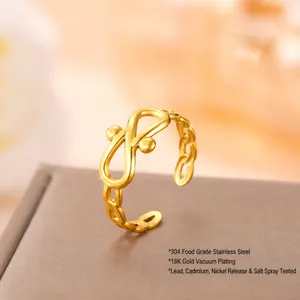 18K vergoldeter Infinity-Knotenring aus 304 Edelstahl mit offenem, verstellbarem Band