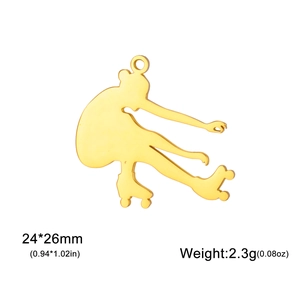 Detailed view of 18K gold plated roller skater pendant with 24x26mm dimensions