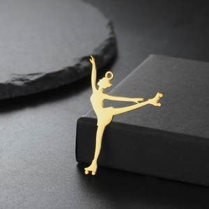 18K gold plated stainless steel figure skater silhouette pendant necklace for women