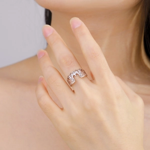 Dark style 18K gold plated stainless steel bat wing ring with irregular textures