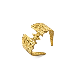 Macro detail of 18K gold plated stainless steel ring with hammered bat wing texture