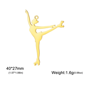 18K gold plated stainless steel roller skating girl pendant for DIY necklaces