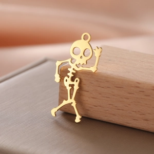 Dancing skeleton charm in 18K gold plated stainless steel for DIY jewelry making