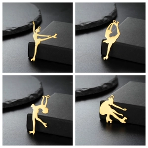 Stainless Steel Roller Skating Motion Pendant 18K Gold Plated Athlete Figure Charms For DIY Jewelry Making Sports Theme Necklace Accessories