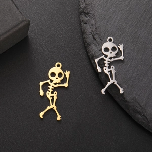 Stainless Steel Dancing Skeleton Pendant For Halloween DIY Jewelry Making Gothic Skull Charm For Necklace Bracelet Accessory