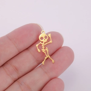 18K gold plated stainless steel skeleton charm pendant for DIY Halloween jewelry making
