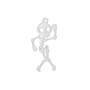 Close-up of dancing skeleton pendant in silver stainless steel for DIY jewelry making