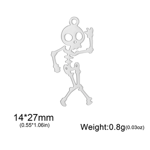Silver stainless steel dancing skeleton pendant charm for DIY necklaces 14x27mm