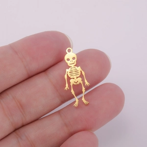 Detailed view of hollow skeleton pendant in 18K gold plated stainless steel for jewelry DIY