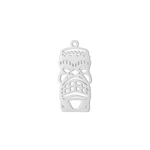 Detailed view of hollowed-out titanium steel joker mask pendant with polished silver finish