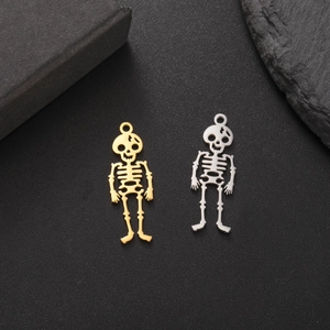 Detailed pair of hollow skeleton charms in 18K gold and silver for DIY jewelry