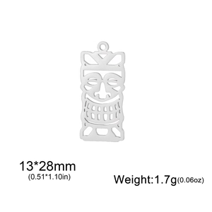 Polynesian Tiki mask pendant in silver stainless steel, 13x28mm size for DIY jewelry