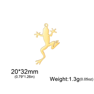 Detailed view of golden frog pendant showing 20x32mm dimensions and 1.3g weight
