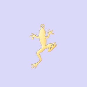 Macro shot of gold stainless steel frog charm with loop for DIY jewelry making
