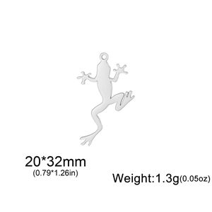Silver stainless steel frog pendant charm for DIY jewelry making 20x32mm 1.3g
